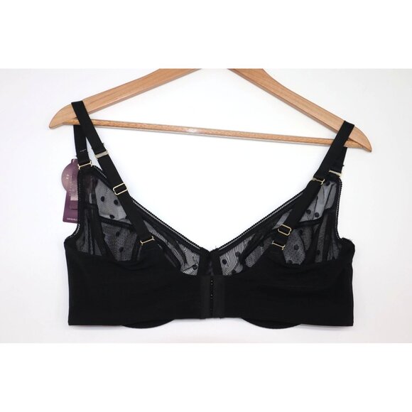 Cacique Black Sheer Polka Dot Full Coverage Bra 40D Adjustable Straps Underwire - Picture 4 of 6